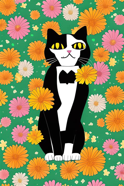 Tuxedo Cat Anime Graphic · Creative Fabrica