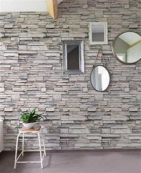 Faux Stone Wallpaper Peel And Stick Simple Shapes Faux Stone