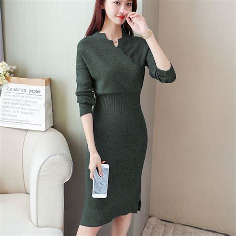 autumn winter sweater knitted dresses slim elastic turtleneck long sleeve sexy lady bodycon robe