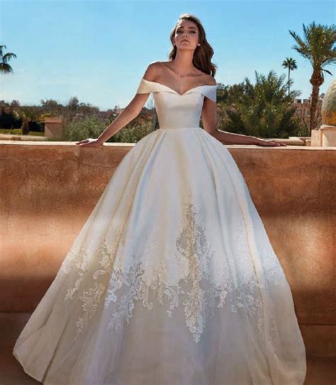 Loa Mikado Ballgown With Off Shoulder Sleeves And Lace Train By Pronovias