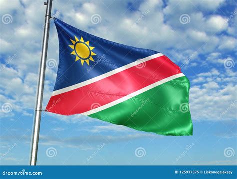 Namibia Flag Waving With Sky On Background Realistic 3d Illustration