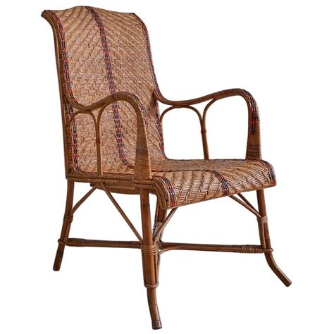 How to weave a chair with rattan splint reed in a herringbone pattern. Vintage Rattan Armchair with Orange Stripes and Woven ...