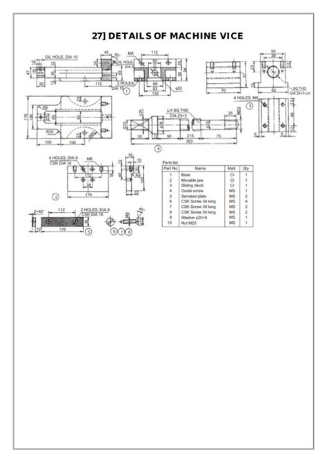 Machine Vice Assembly Drawing With Dimensions