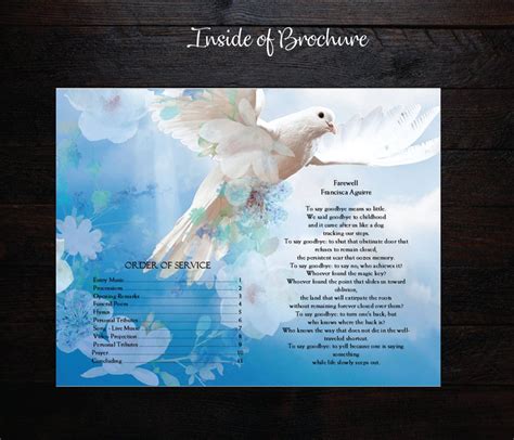 Blue Doves Funeral Program Template Bi Fold 4 Pages Funeral