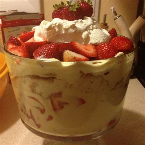 Use ½ cup of mix per box of instant pudding being substituted. Strawberry Triffle...Angel food cake, strawberries ...