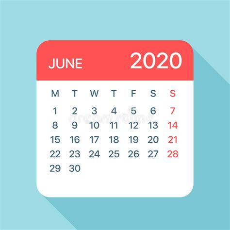 June 2020 Calendar Planner Vector Illustration Template Mock Up