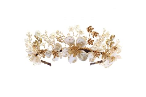 Titania Tiara Golden Crown With Pearls Crystals And Gold Plated