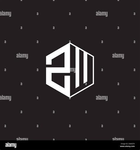 zw z w wz logo monogram hexagon with black background negative space style stock vector image