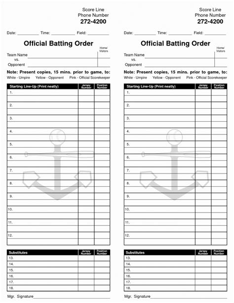 Printable Softball Lineup Card That Are Handy Stone Website