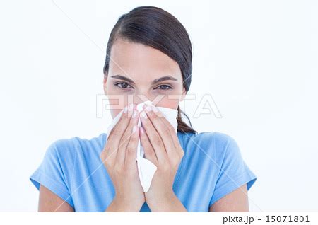 Sick Woman Blowing Her Nose Pixta