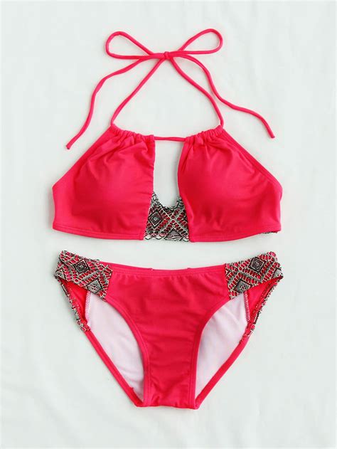Shop Contrast Trim Keyhole Front Bikini Set Online Shein Offers