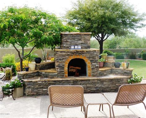 Outdoor Patio Stone Fireplace Outside With Natural Designs Covered