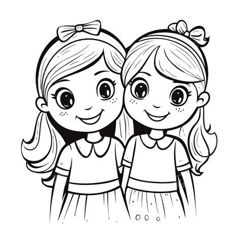 two sisters coloring pages outline sketch drawing vec