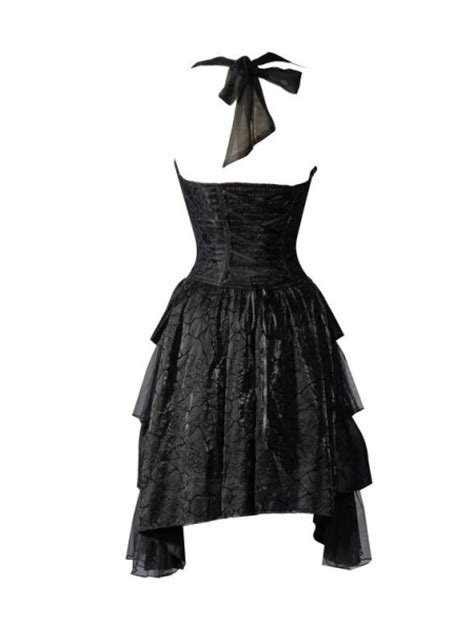 Black Halter Short Gothic Party Dress With Irregular Skirt Devilnight