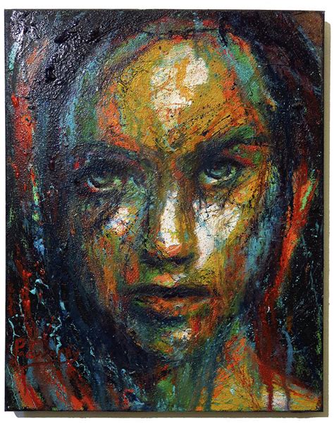 Expressionism Portrait Face Abstract Folk Female Signed Surrealism Art