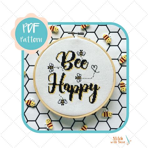 Bee Happy Cross Stitch Pattern Colour Pattern Instant Etsy