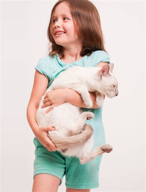 Beautiful Young Girl Holding A Cat Stock Image Image Of Happy