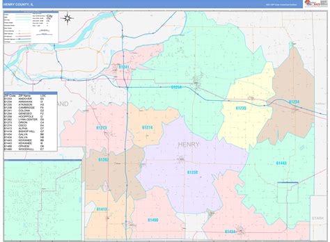 Henry County Il Wall Map Color Cast Style By Marketmaps