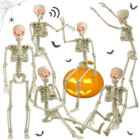 Buy 6 Pcs Halloween Skeleton With Light Eyes Head Making Sounds Full Body Human Plastic S