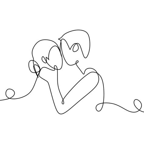 Continuous Line Drawing Vector Art Png Couple In Love With Continuous