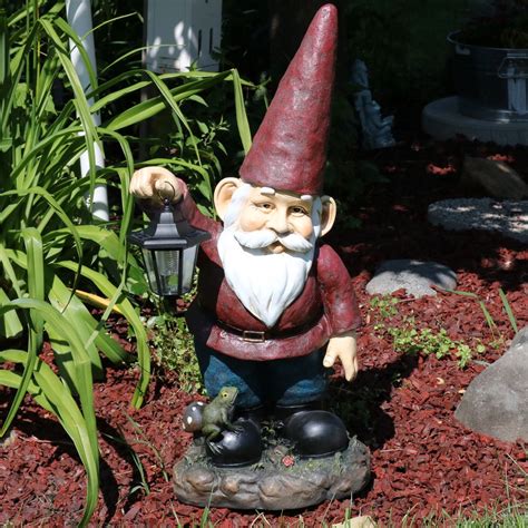 Sunnydaze Garden Gnome Sammy The Solar Lantern Lawn Statue Large
