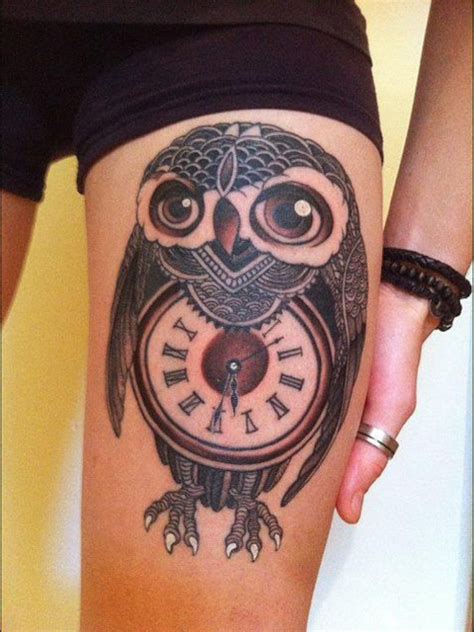 Owl Tattoo With Compass Design