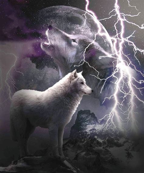 Lightning Wolf Howling At The Moon Digital Art By Random Galaxy