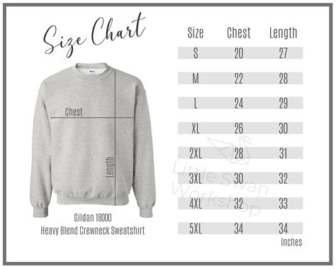 Gildan 18000 Size Chart Gildan G180 Sweatshirt Instant Download Etsy