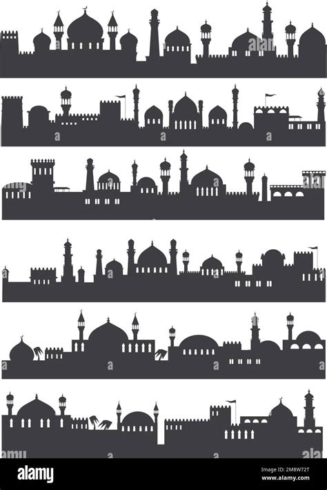 Arabic Cityscape Silhouettes Traditional Arabian Architecture Skyline