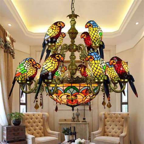 Multi Colored Tiffany Glass Suspension Lighting Victorian Style Ceiling