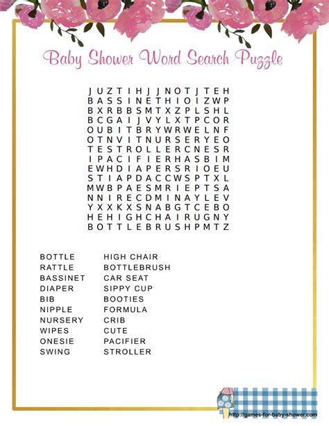 Free Printable Baby Shower Word Search Puzzle Game