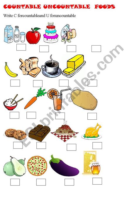 Countable And Uncountable Foods Esl Worksheet By Sirenetta