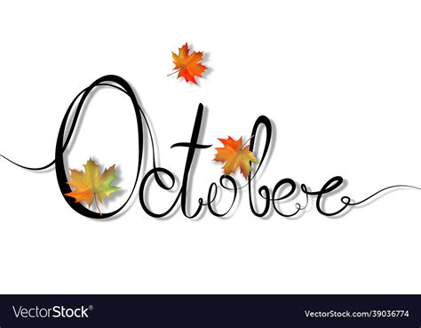 Word October Is Drawn With A Single Black Line Vector Image