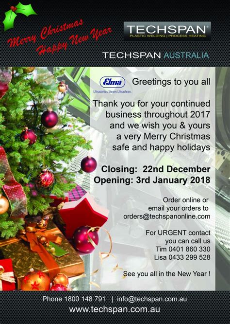 Holiday Closure Dates 2017 Techspan Australia