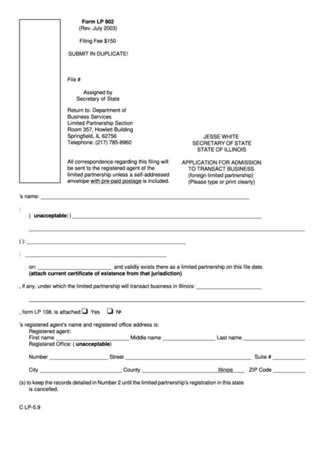Fillable Form Lp 902 Application For Admission To Transact Business