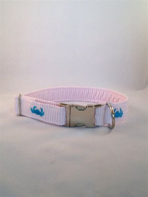 Preppy Pink Seersucker Crab Dog Collar Crab Dog Collar Wedding Dog