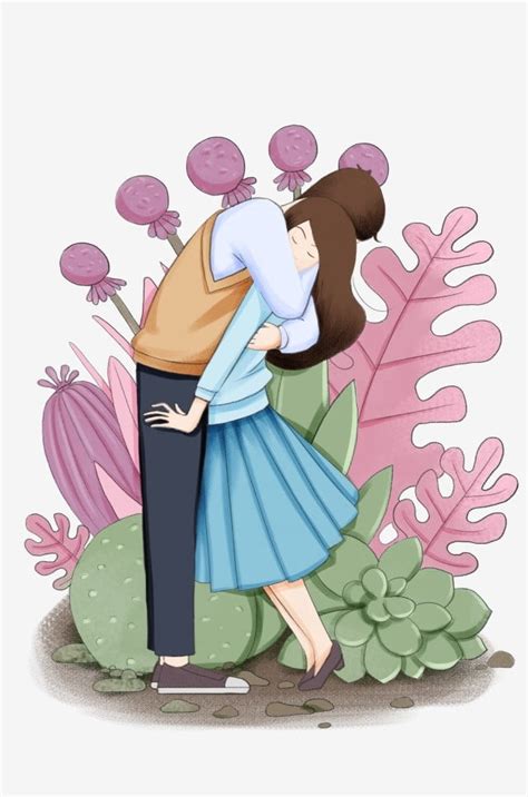 Valentines Day Illustration White Transparent Hugging Couple Cartoon