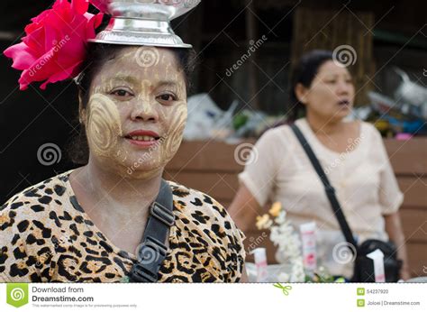 mon woman carries pots on her head editorial image image of thailand culture 54237920