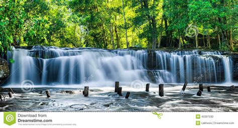 Tropical Rainforest Landscape With Flowing Blue Water Of Kulen W Stock