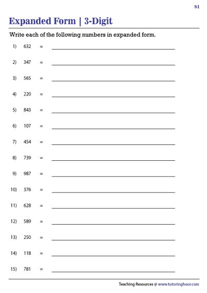 Writing 3 Digit Numbers In Expanded Form Worksheets