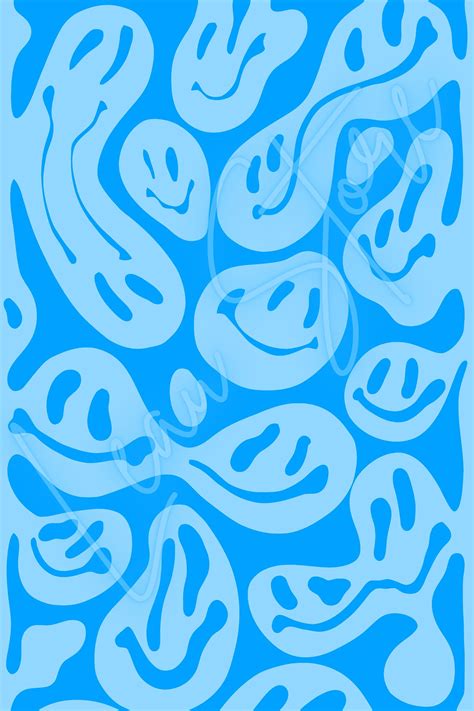 Blue Dripping Smiley Face Digital Download Digital Print Etsy