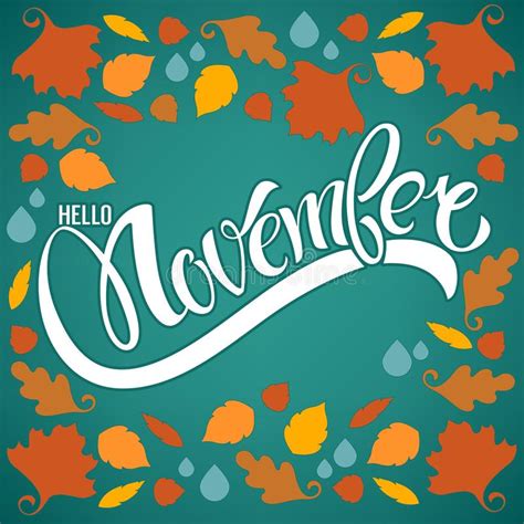 Hello November Bright Fall Leaves And Lettering Composition Fly Stock