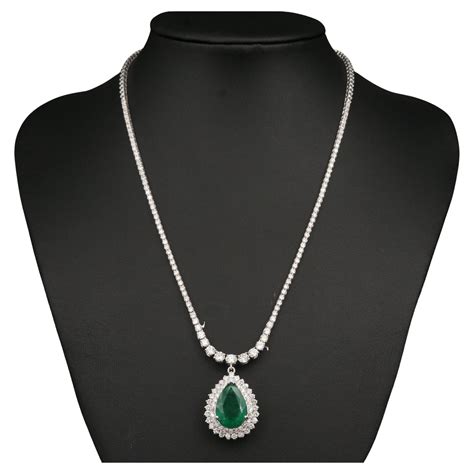 Diamond Pave Pear Emerald Bib Necklace For Sale At Stdibs