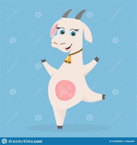 Funny Goat Character Design Happy Smiling White Nanny Goat With Big