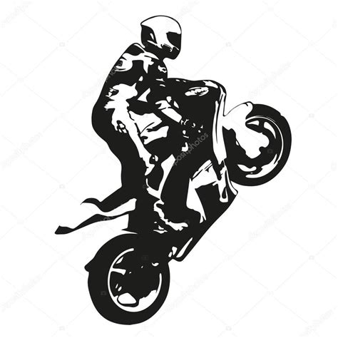 Moto Corrida Vetor Desenho Silhueta Wheelie — Vetores De Stock