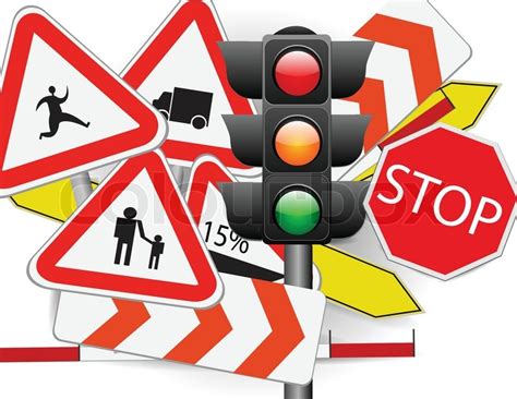 Traffic Signs With Traffic Lights Stock Vector Colourbox