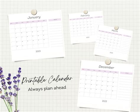 Printable 2023 Monthly Calendar Etsy Canada