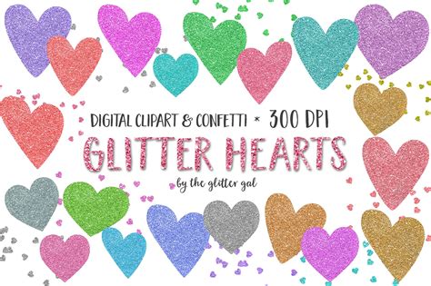 Glitter Hearts And Confetti Clip Art ~ Illustrations