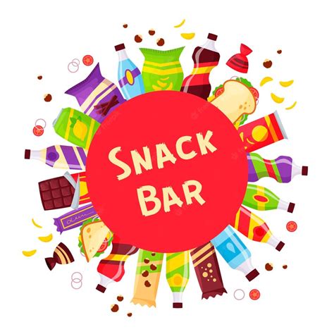 Premium Vector Snack Bar Circle Banner Fast Food And Drinks Products