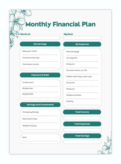 Premium Vector Monthly Financial Planner